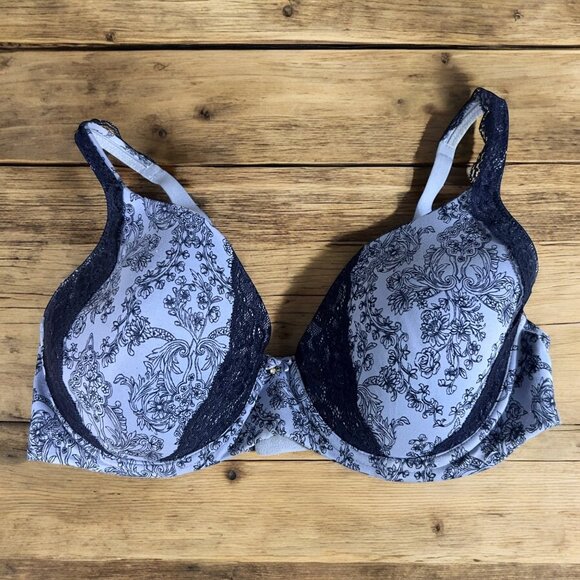 Soma 36DD Full Coverage Embraceable Bra With Lace Trim Blue & Black Floral Desig - Picture 1 of 6